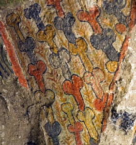 Curious frescoes on the ceiling of the rock chapel above the Sacred Glade
