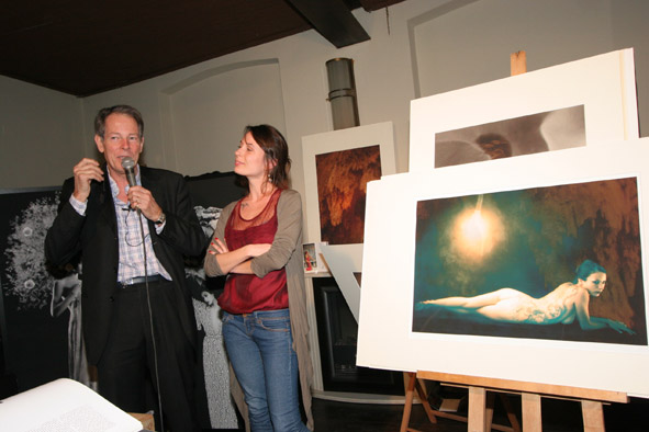 Pauline alongside her picture "Dragon" by Patrick Richmond Nicholas during Art and Run Photo Events